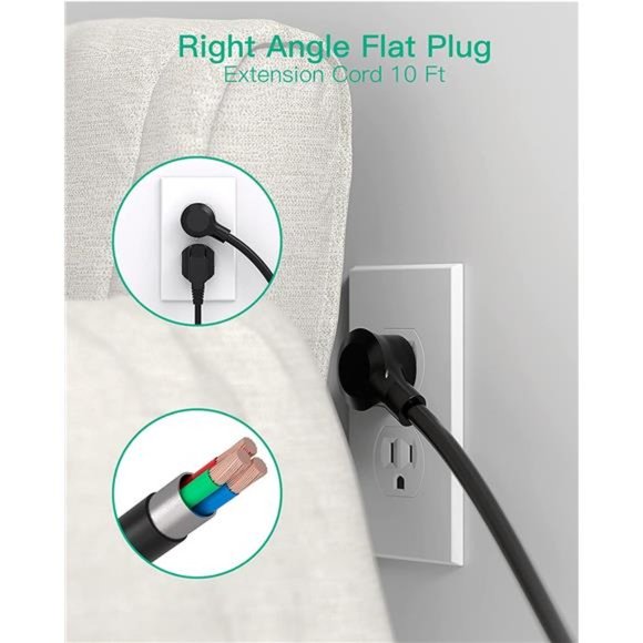 Power Strip Surge Protector - Flat Plug 8 Wide Outlets with 4 USB Ports, 5FT - Picture 4 of 7